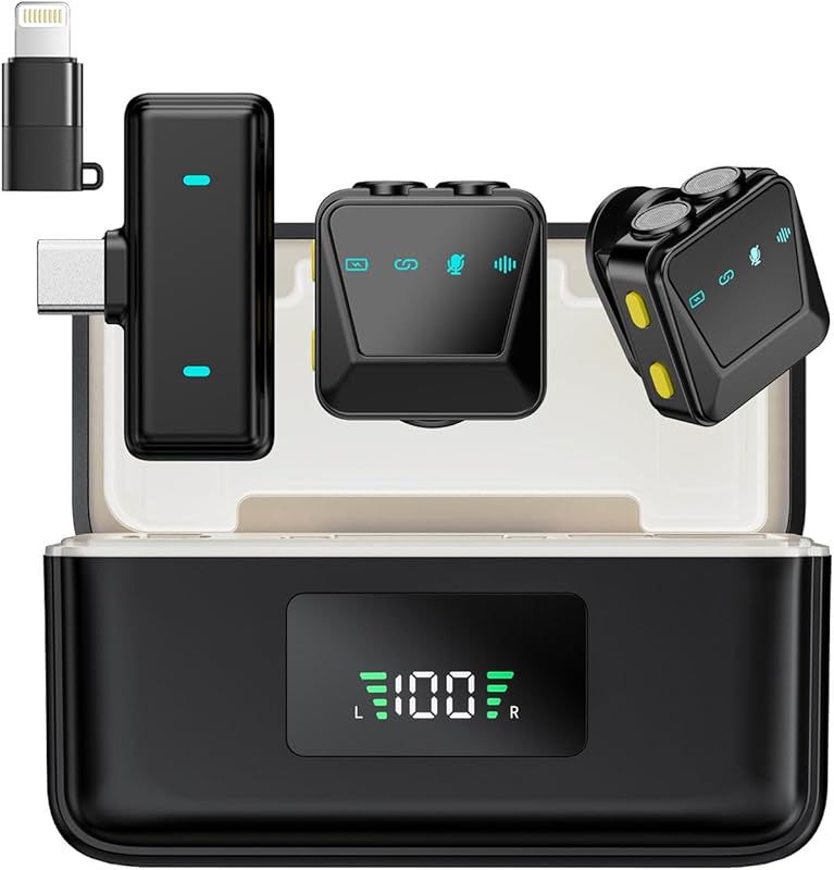 Wireless Lavalier Mic for iPhone/Android with Charging Case, Intelligent Noise Cancelling, Plug‑Play Lapel for TikTok, YouTube, Vlog & Live Streaming
