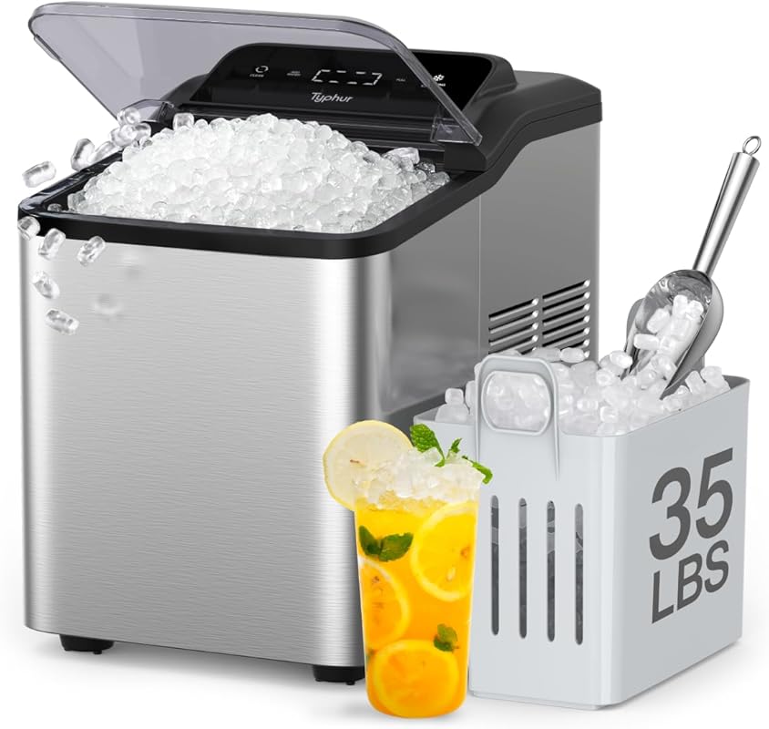 Typhur Fast Nugget Ice Maker – 35 lb/24 h Crushed Pebble Ice, Self‑Cle