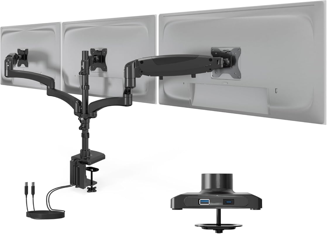 Mount‑It! Triple Monitor Mount – Gas Spring Desk Mount