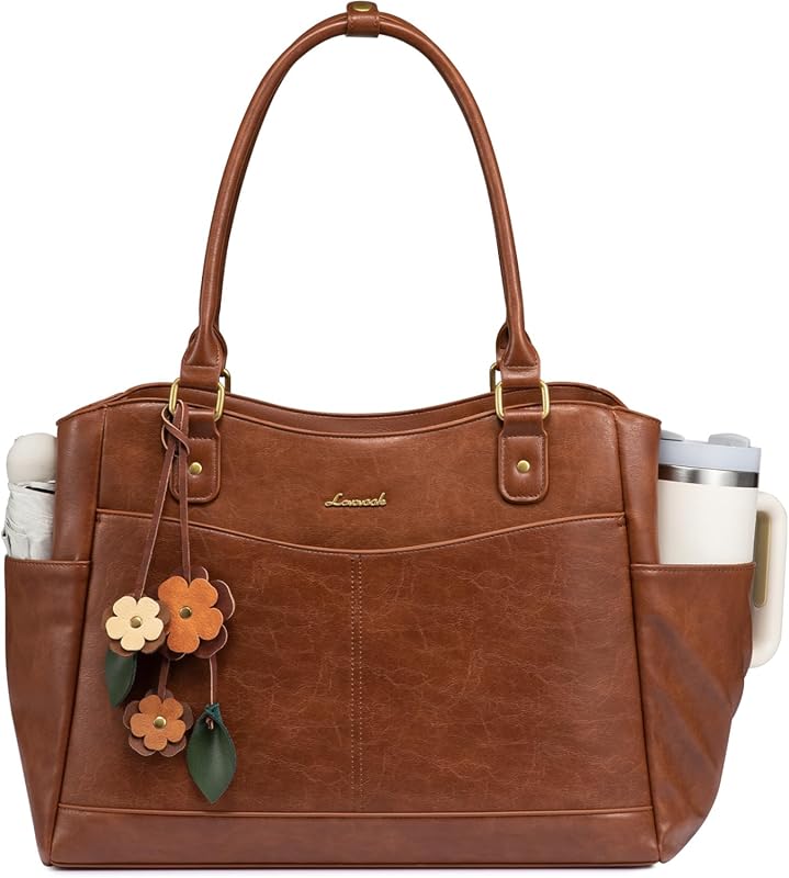 LOVEVOOK Vintage Laptop Bag for Women, original flower‑pendant tote, s