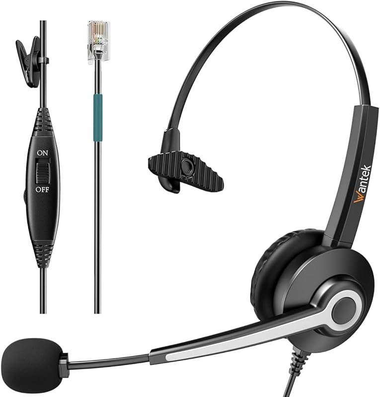 Wantek Corded Mono Office Phone Headset with Noise‑Canceling Mic