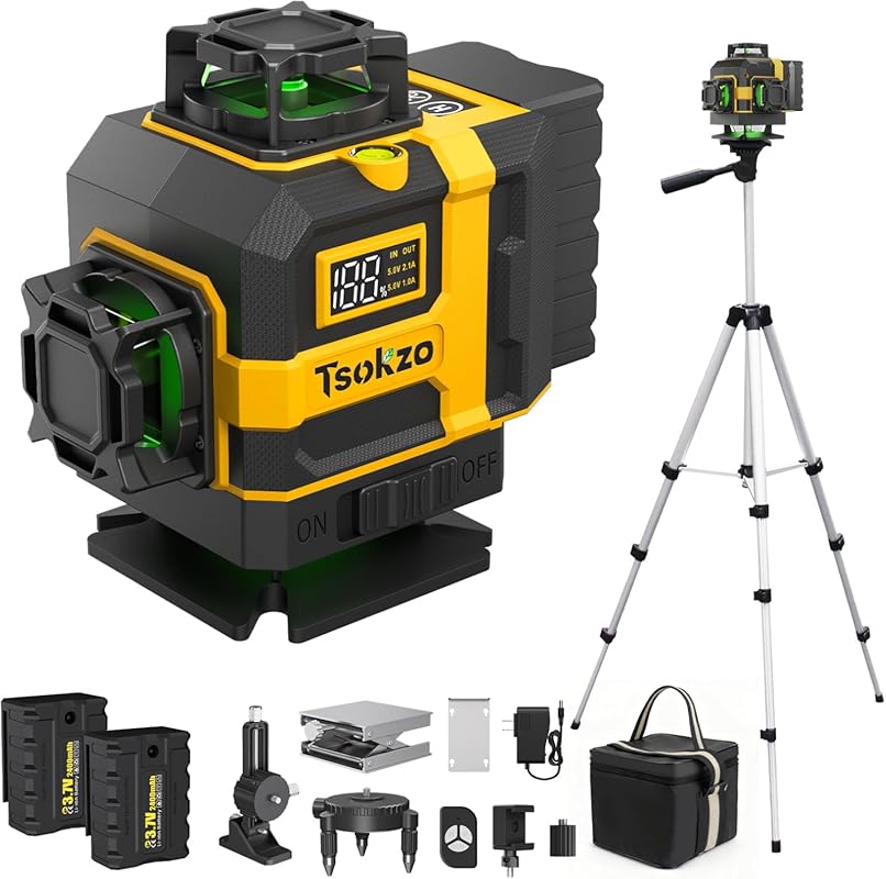 16‑Line 4x360° Green Laser Level with Tripod, 360° Rotatable Cross Lin