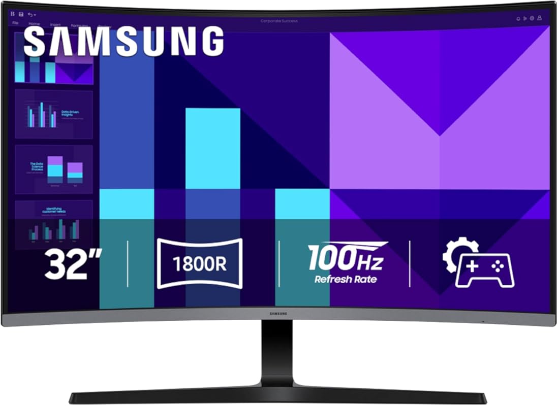 Samsung S3 LS32D39DGANXZA 32‑Inch Curved FHD Monitor, 100Hz, Game Mode