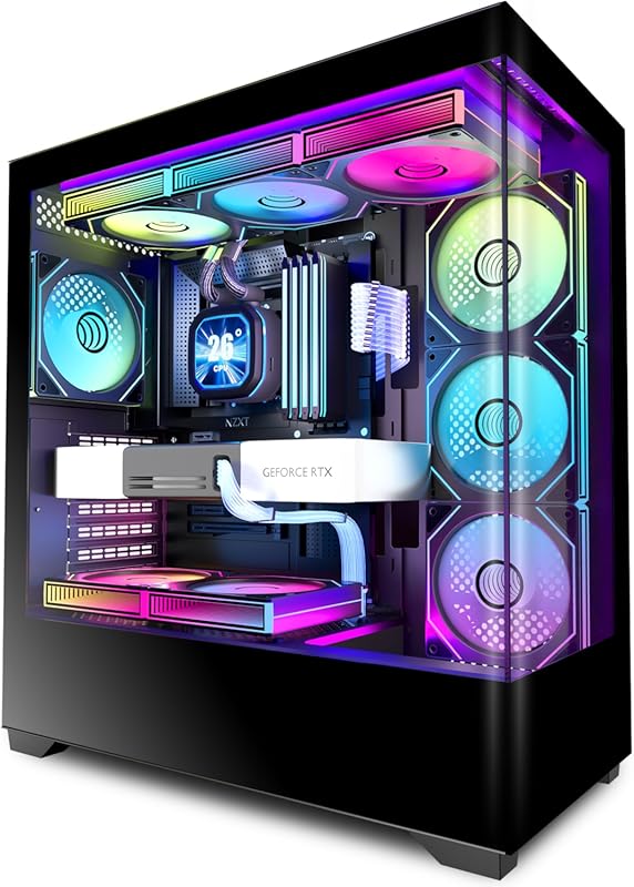 KEDIERS ATX Mid‑Tower PC Case with 7 PWM ARGB Fans, Dual Tempered Glas