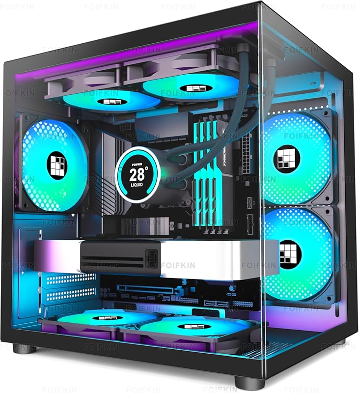 FOIFKIN F100 Micro‑ATX Gaming Case – 3 ARGB Fans, 270° Panoramic Glass