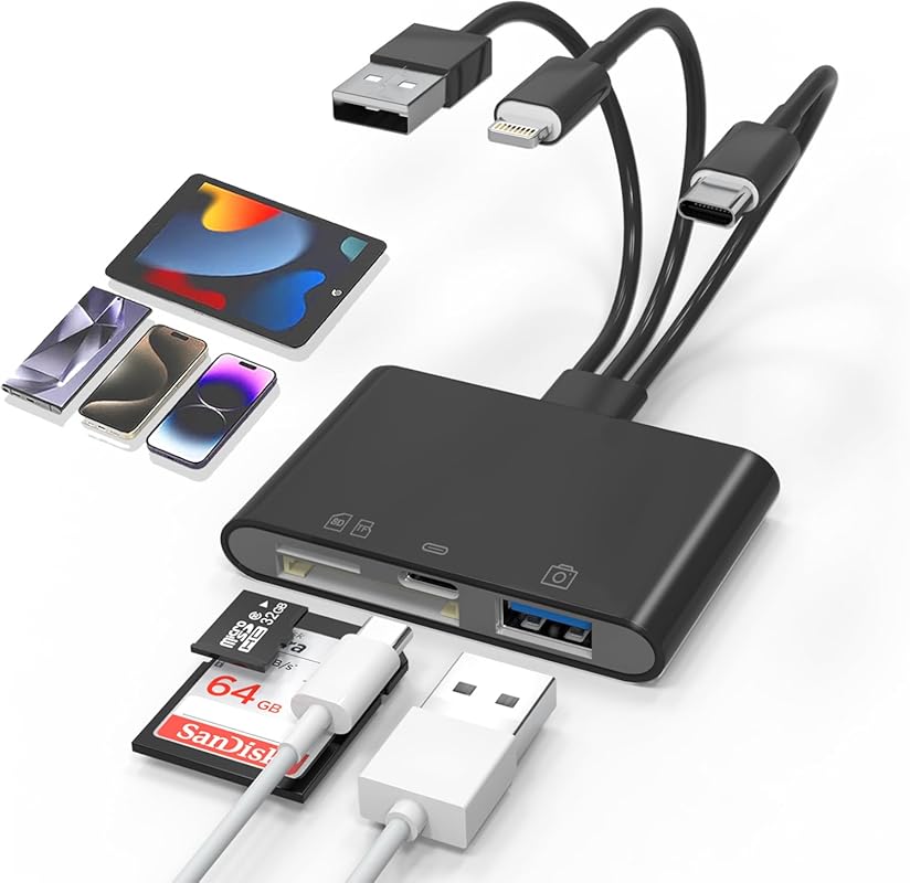 Lightning to USB‑C Camera Adapter with Charging Port and SD Card Reade