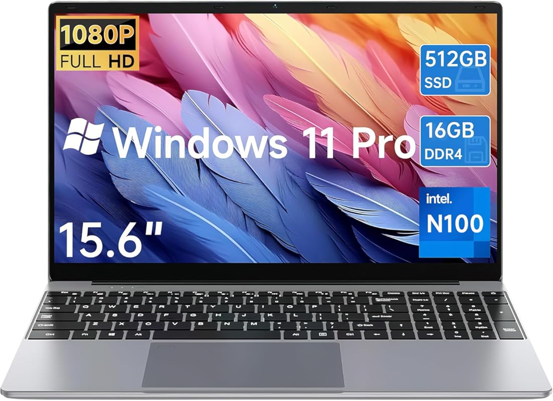 2026 15.6 Windows 11 Pro Laptop, Pentium Quad‑Core N100, 16 GB RAM, 5