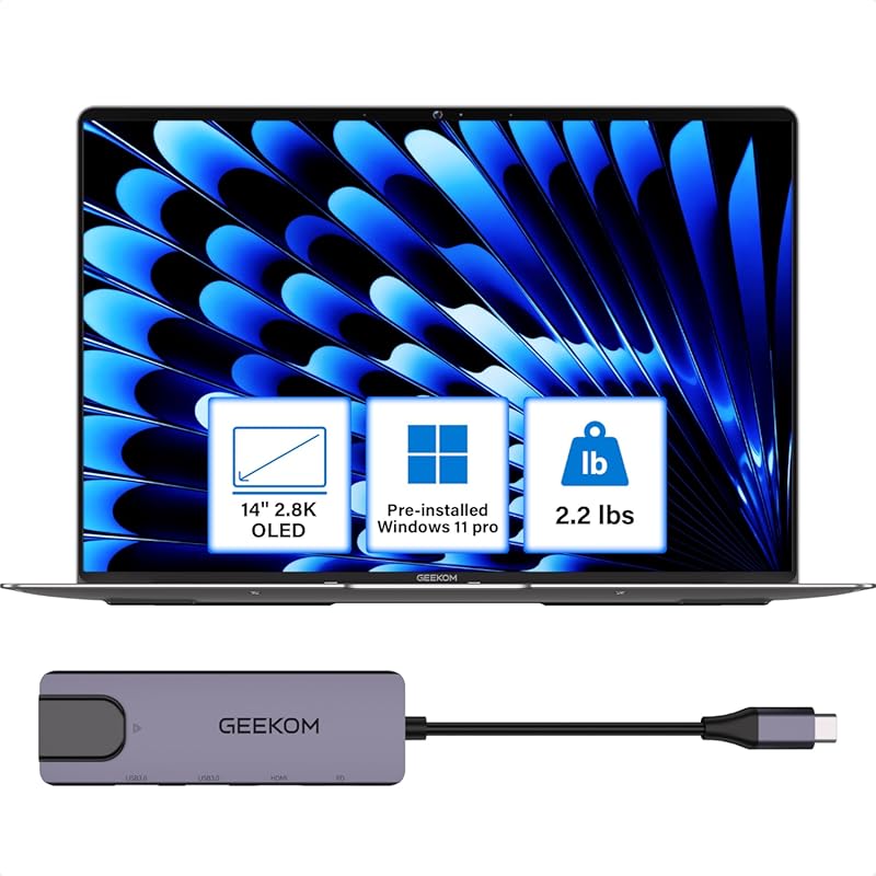 GEEKOM GeekBook X14 Pro Ultra‑Thin Laptop – 14″ 2.8K OLED, 32 GB LPDDR