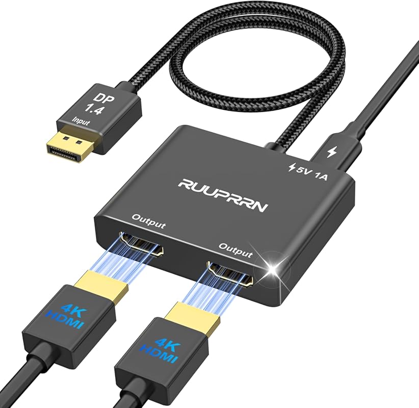 DP 1.4 to Dual HDMI Adapter 4K@60Hz split for dual monitors, compatibl