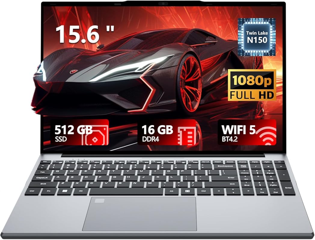 2026 15.6” Laptop with Celeron N150, 16 GB RAM, 512 GB SSD, Backlit Ke
