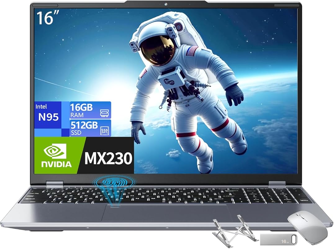 TOPGRO 16‑inch Business Laptop with Core N95, GeForce MX230, 16 GB DDR