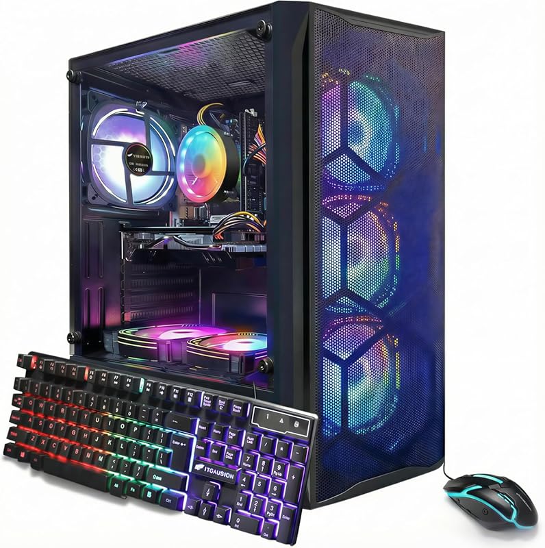 STGAubron Gaming Desktop – Intel Core i7 (up to 3.9 GHz), Radeon RX 580 8 GB, 16 GB RAM, 1 TB SSD, Wi‑Fi, Bluetooth 5.0, six RGB fans, Windows 11 Home