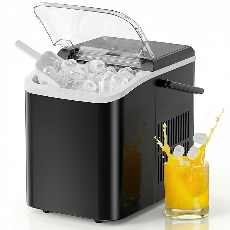 NEWBULIG Countertop Ice Maker with Handle – 9 Bullet Cubes in 6 min, 2