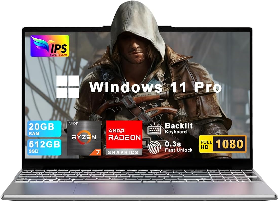 XNQ Gaming Laptop 2026 – AMD Ryzen 7 8‑core/16‑thread up to 4.1GHz, 20