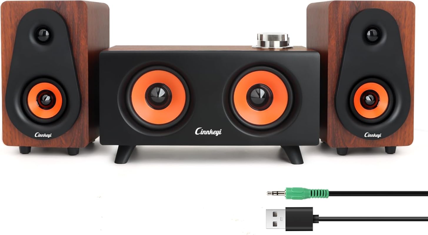 2026 USB 2.1 Computer Speakers with Subwoofer, 3.5mm & USB Input, Blue