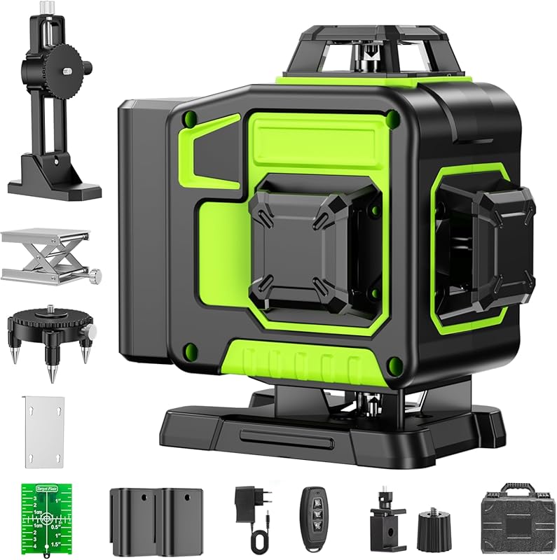 16‑Line 4x360° Professional 4D Green Cross Line Laser Level with 2 Bat