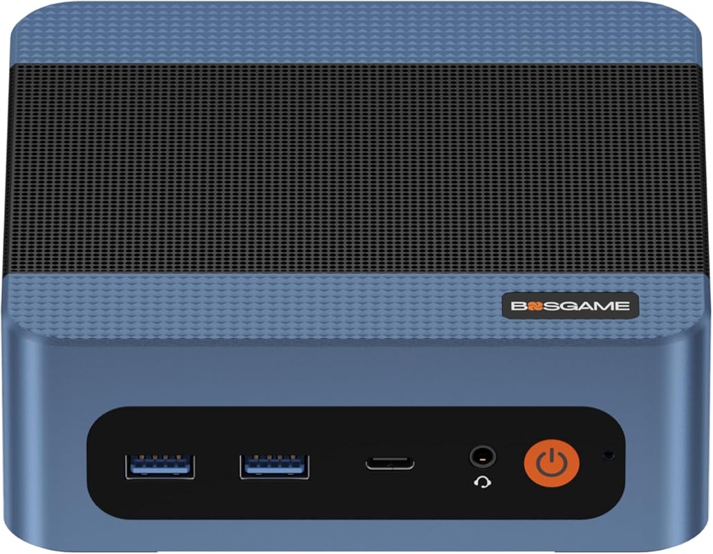 BOSGAME E5 Mini PC – Windows 11 Pro, AMD Ryzen 3 5300U, 16 GB DDR4, 1 TB PCIe SSD, Triple 4K, Type‑C & USB 3.2, Dual RJ45, Wi‑F