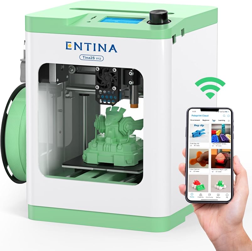 Entina TINA2S WiFi Cloud 3D Printer with Auto Leveling, Huge Model Library, Precise Mini Build for Home, Office & School
