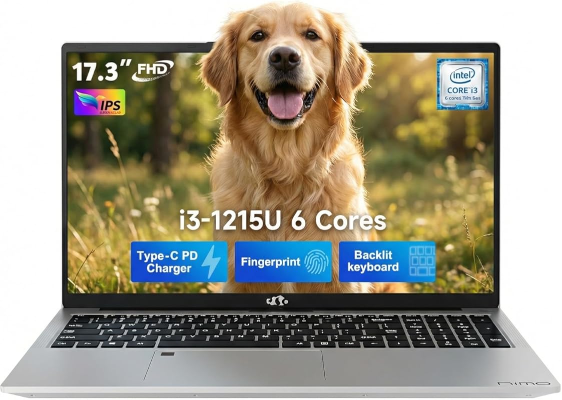 NIMO 17.3” FHD IPS Laptop, Intel Core i3‑1215U, 16 GB RAM, 512 GB SSD