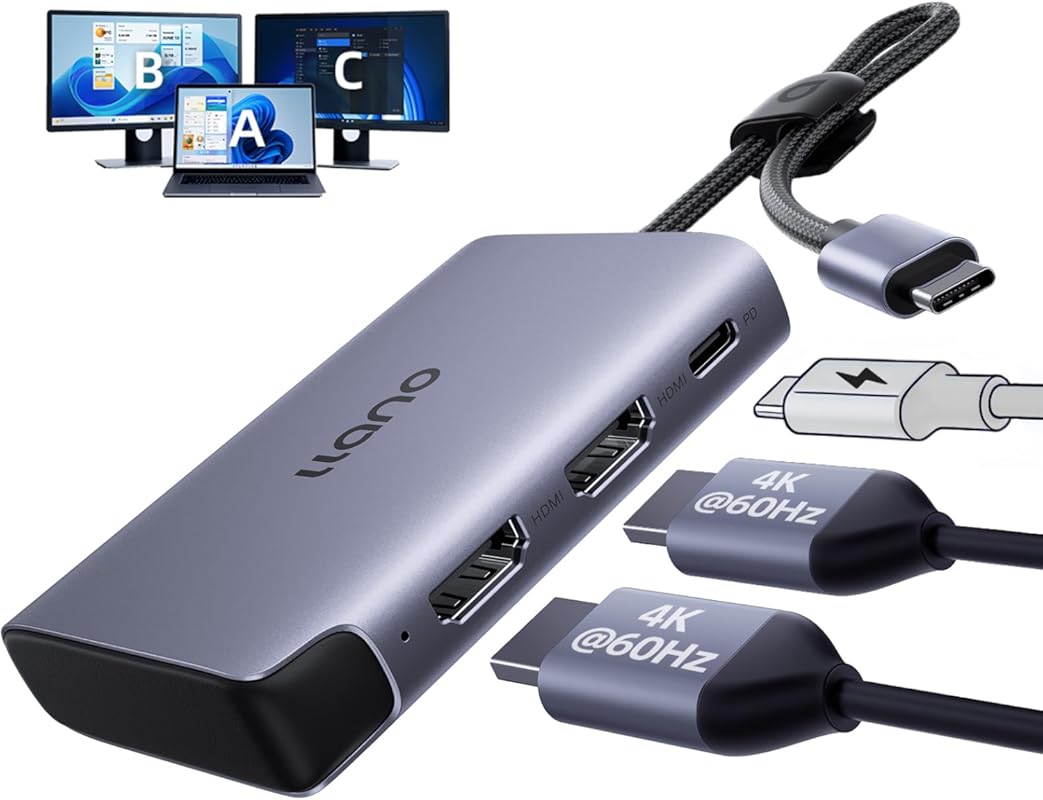 llano USB‑C Dual HDMI Adapter 4K@60Hz and 2K@144Hz output with 100W Po