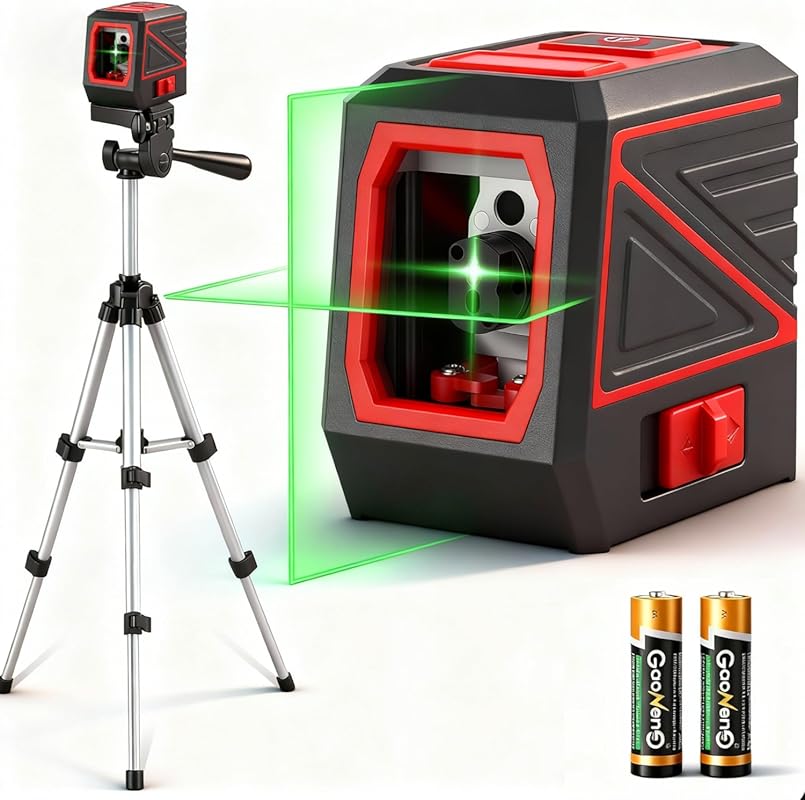 100‑ft Green Cross Line Laser Level with Tripod, 360° Rotatable Self‑R