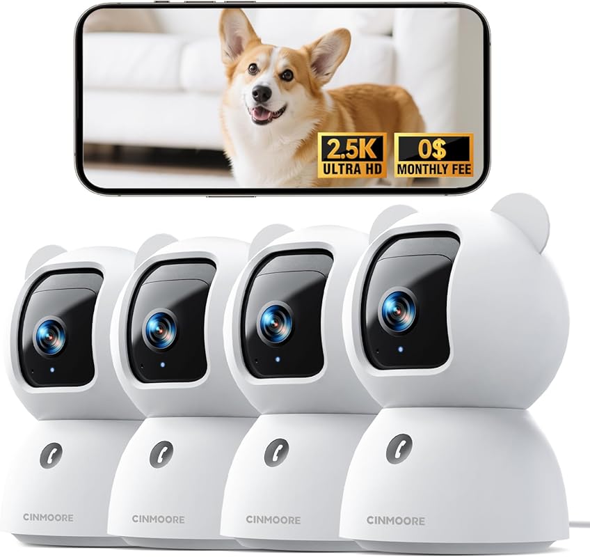 2.5K 4‑Pack Indoor Security Cameras with AI Person/Pet Detection