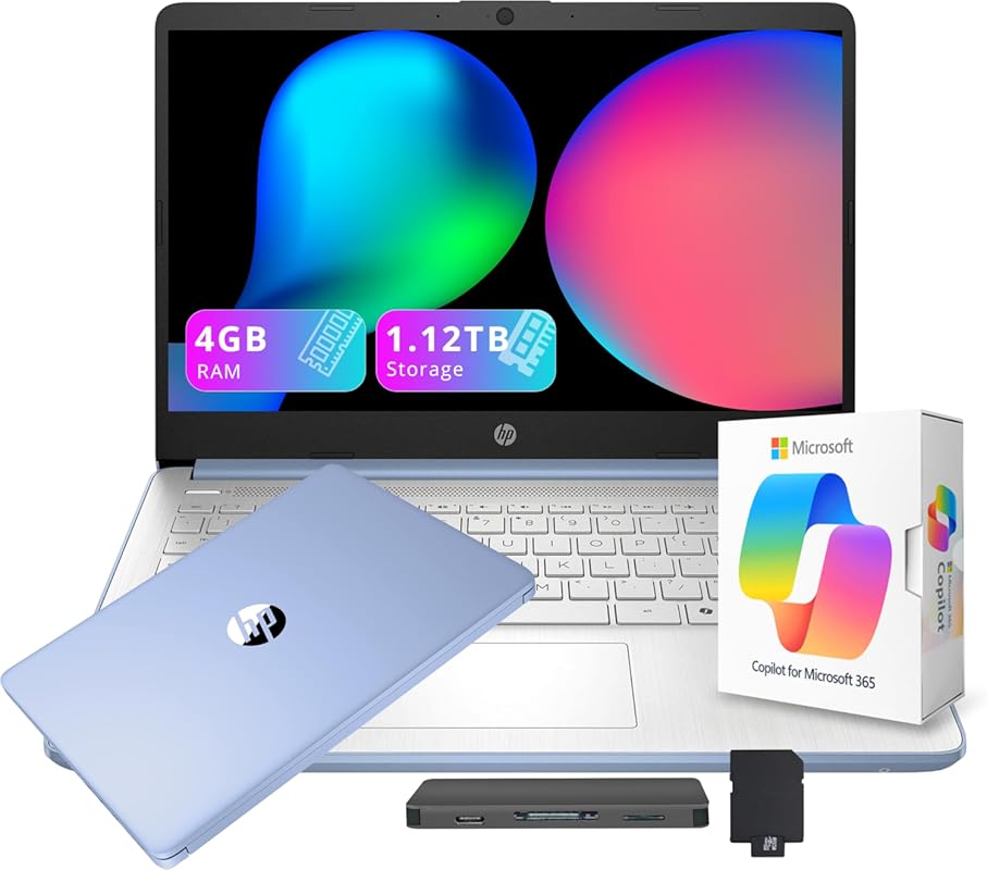 HP Stream 14" Laptop, Intel N150 Processor, 4 GB RAM, 128 GB UFS + 1 TB Storage, 720p Webcam, Blue