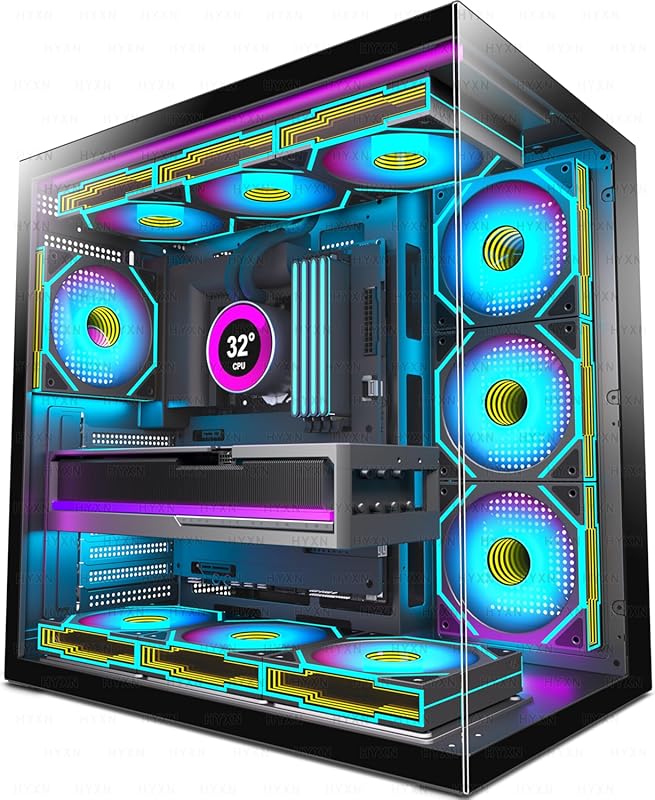 H1 HYXN ATX Mid‑Tower Gaming Case – 7 Infinity‑Mirror PWM ARGB Fans, T