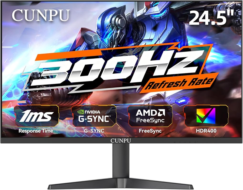 CUNPU 24.5” Gaming Monitor – 1080p 300 Hz VA Panel, 1 ms MPRT, FreeSyn