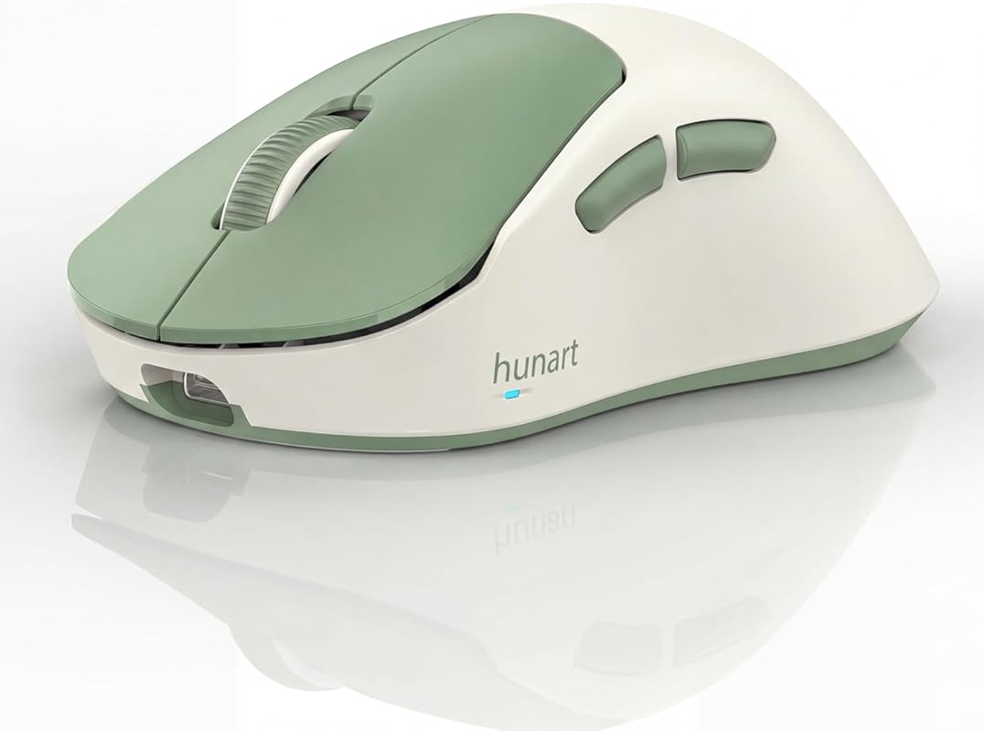 hunart H6 49g Lightweight Wireless Mouse, Bluetooth & 2.4 GHz Dual‑Mode, Rechargeable via USB‑C, Silent Ergonomic Design – Green