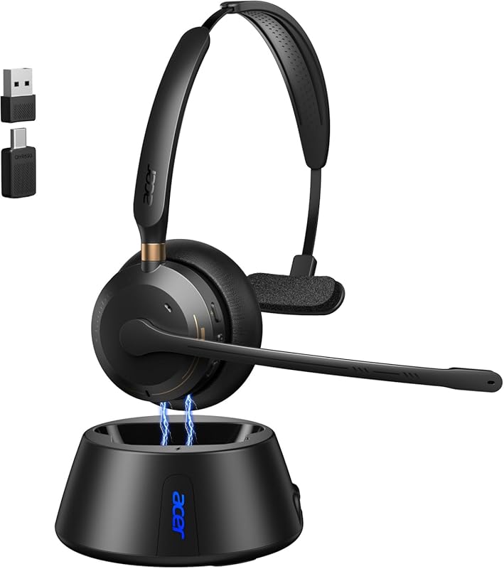 AI‑Enabled ENC Wireless Work Headset with Mic, Single‑Ear Design, Char