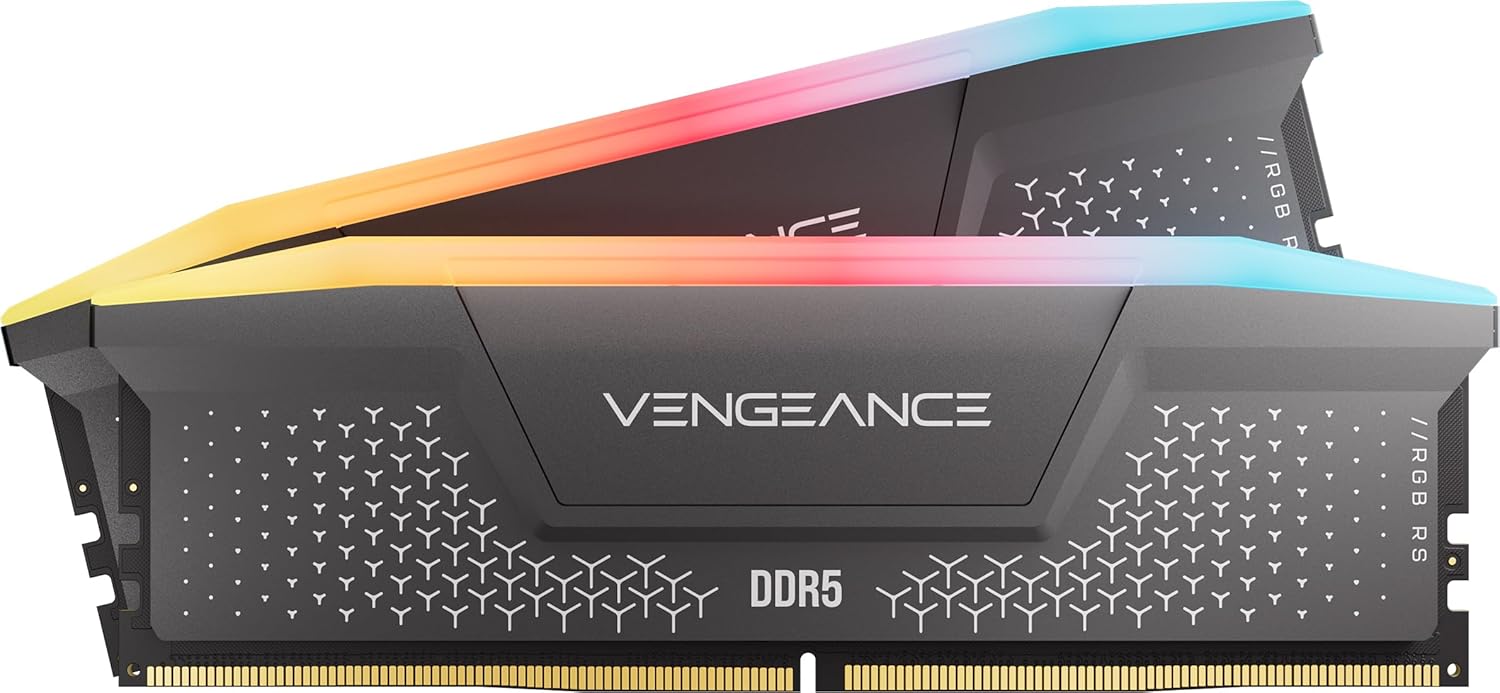 CORSAIR Vengeance RGB RS DDR5 32GB (2×16GB) 6000 MHz CL36 1.35 V AMD EXPO Intel XMP Gray Desktop Memory