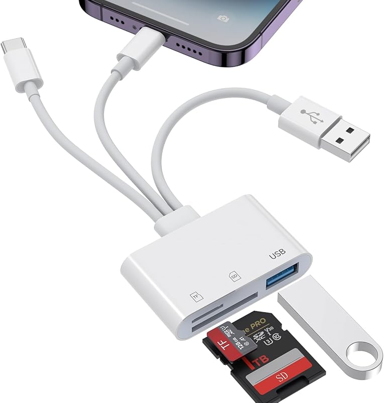 3‑in‑1 Lightning SD & Micro‑SD Card Reader for iPhone 15‑17, iPad & An