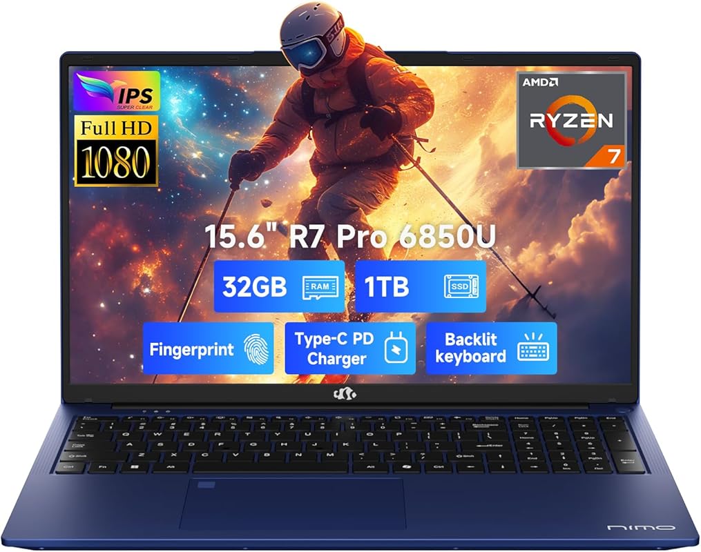 NIMO 15.6 Business Laptop – Ryzen 7 Pro 6850U, 32 GB RAM, 1 TB SSD, R