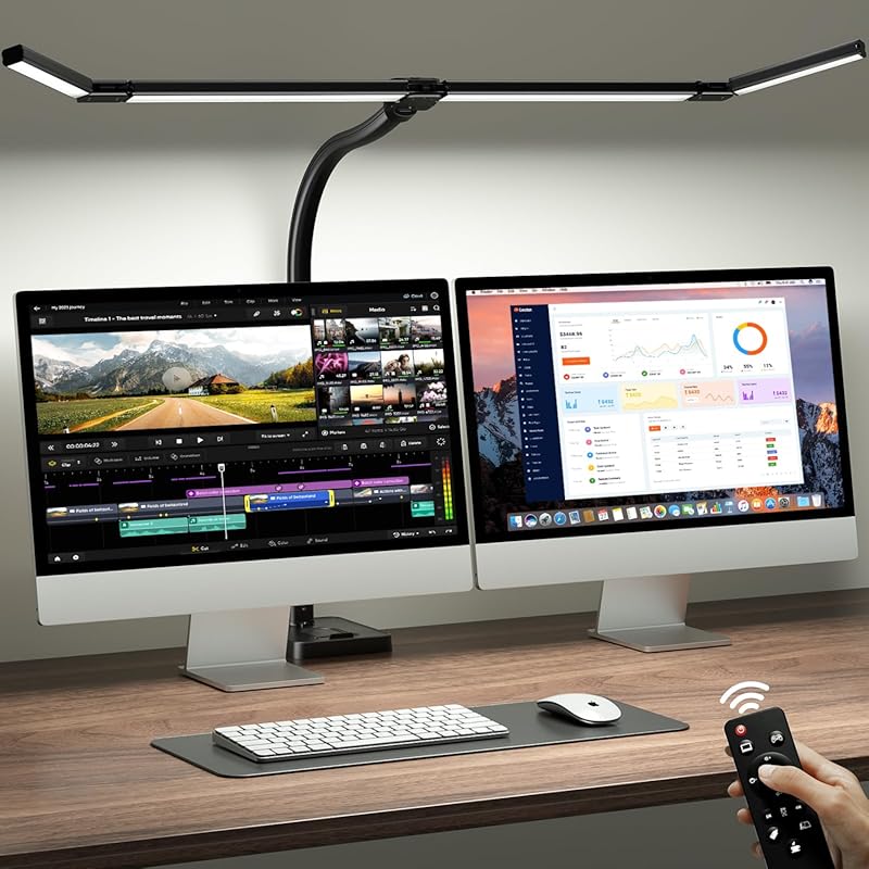 ONEMIX 42‑Inch LED Desk Lamp, 1800 LM Brightness, Adjustable 4‑Segment Bar, Remote Control – Eye‑Caring Light for Dual Monitors