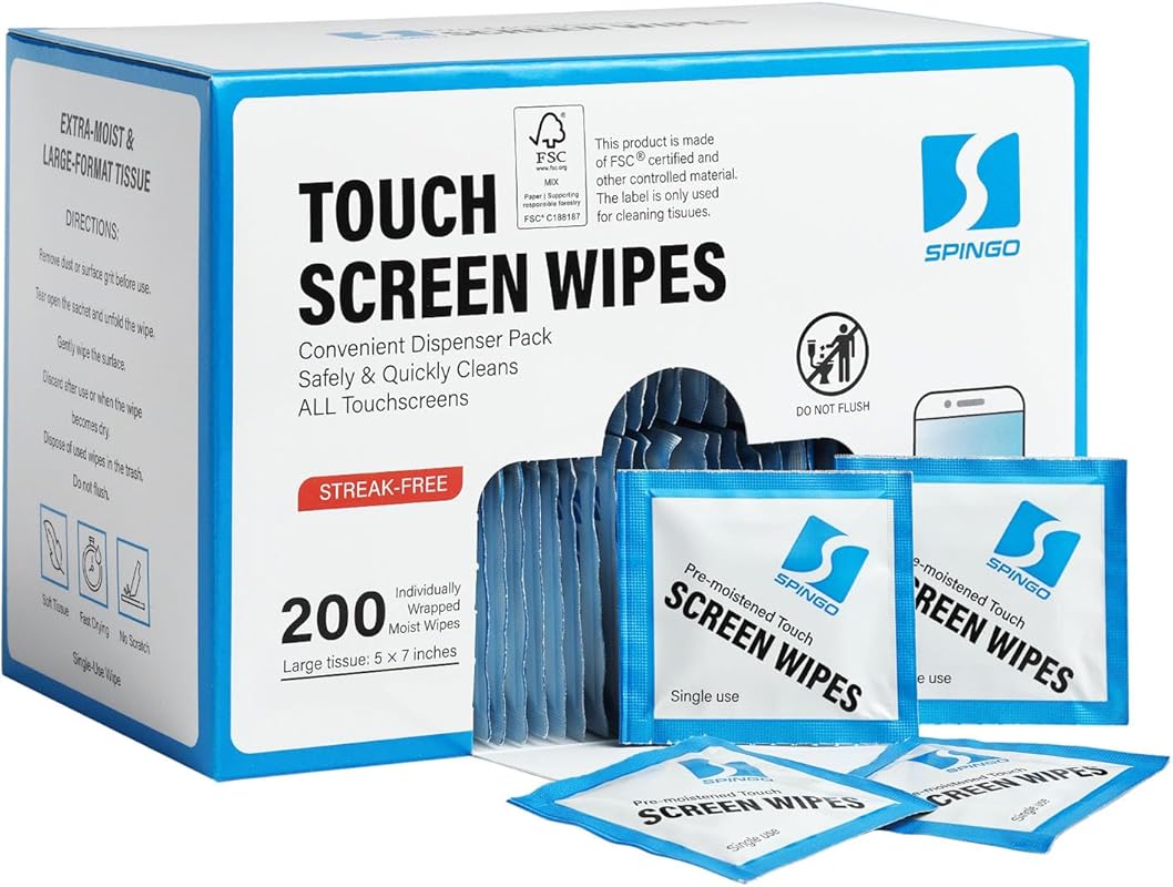Screen Wipes – 200 Pre‑Moistened Streak‑Free Cleaner Pads for Phones,
