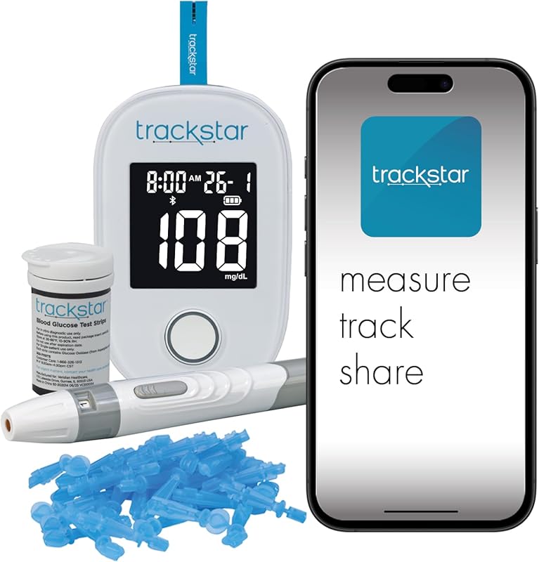 Trackstar Bluetooth Blood Glucose Kit with Strips, Lancets, Lancing De