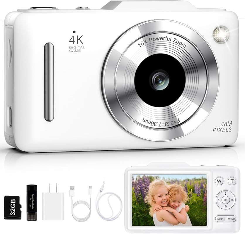 4K Digital Vlogging Camera – 48MP, 16× Zoom, Anti‑Shake, 32GB Card, Co