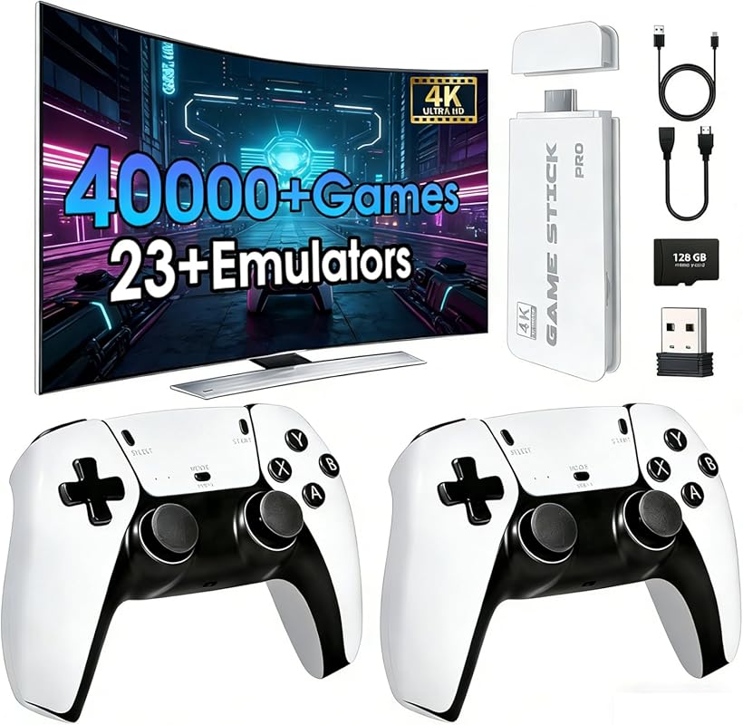 2026 New Retro Game Console Stick – 40,000+ Games, 23 Emulators, Dual 