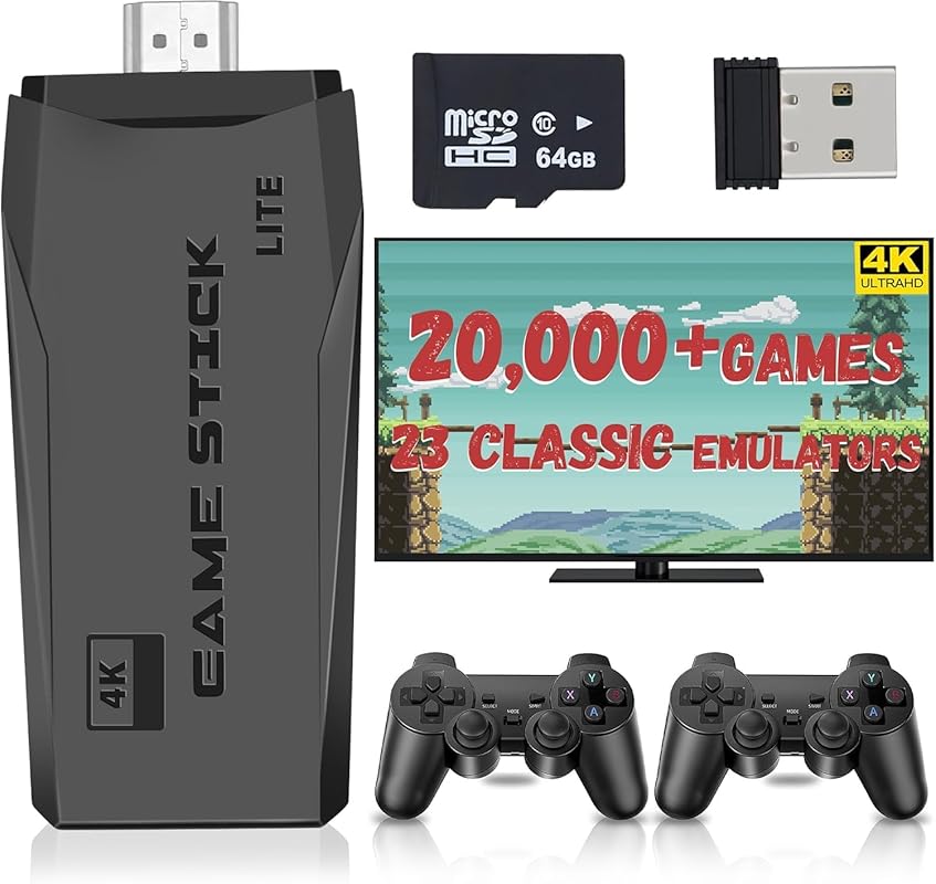 Wireless Retro Game Console Stick with 23 Emulators, 20,000+ Games, 4K
