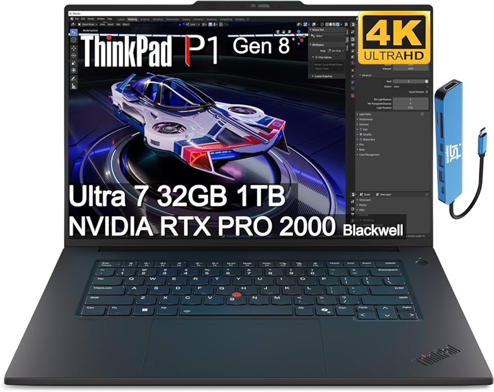 Lenovo ThinkPad P1 Gen 8 Mobile Workstation – 16" 4K+ UHD, Intel Core Ultra 7 255H, NVIDIA RTX PRO 2000 Blackwell 8 GB, 32 GB DDR5, 1 TB SSD, Dual Thunderbolt 5, Win 11 Pro