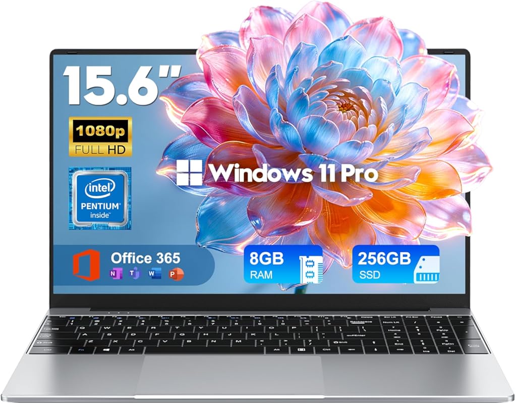 2026 15.6″ Laptop – Windows 11 Pro, Microsoft Office, 8 GB RAM, 256 GB