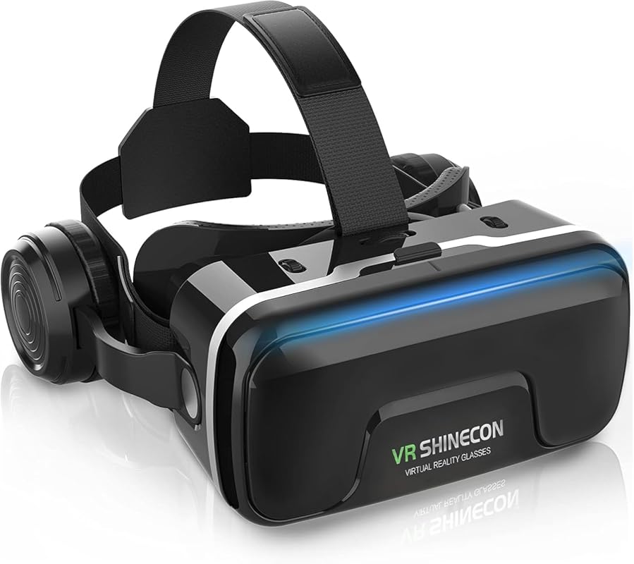 VR Headset with Built‑in Headphones, 120° FOV aspheric lenses, adjusta