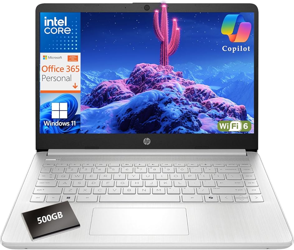 HP 2026 Ultrabook for Students & Home – Intel Quad‑Core, 16 GB RAM, 128 GB SSD + 500 GB EXT HDD, Microsoft 365 with Copilot AI, Windows 11, Lightweight, Long Battery Life