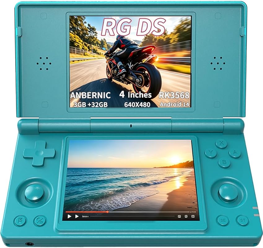 RG DS Foldable Dual‑Screen Handheld Console with 2×4″ IPS Touch, Andro