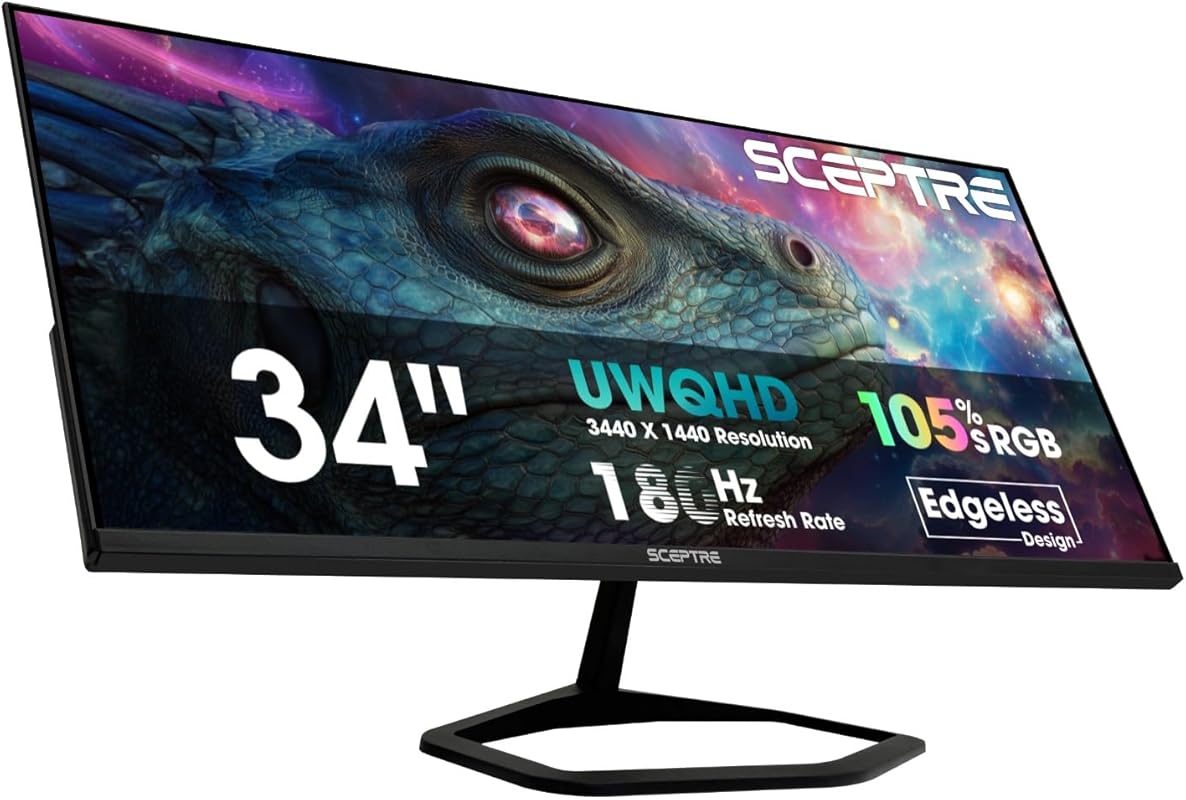 Sceptre 34 Prime Gaming Monitor, 3440 × 1440, up to 180Hz, DP & HDMI,
