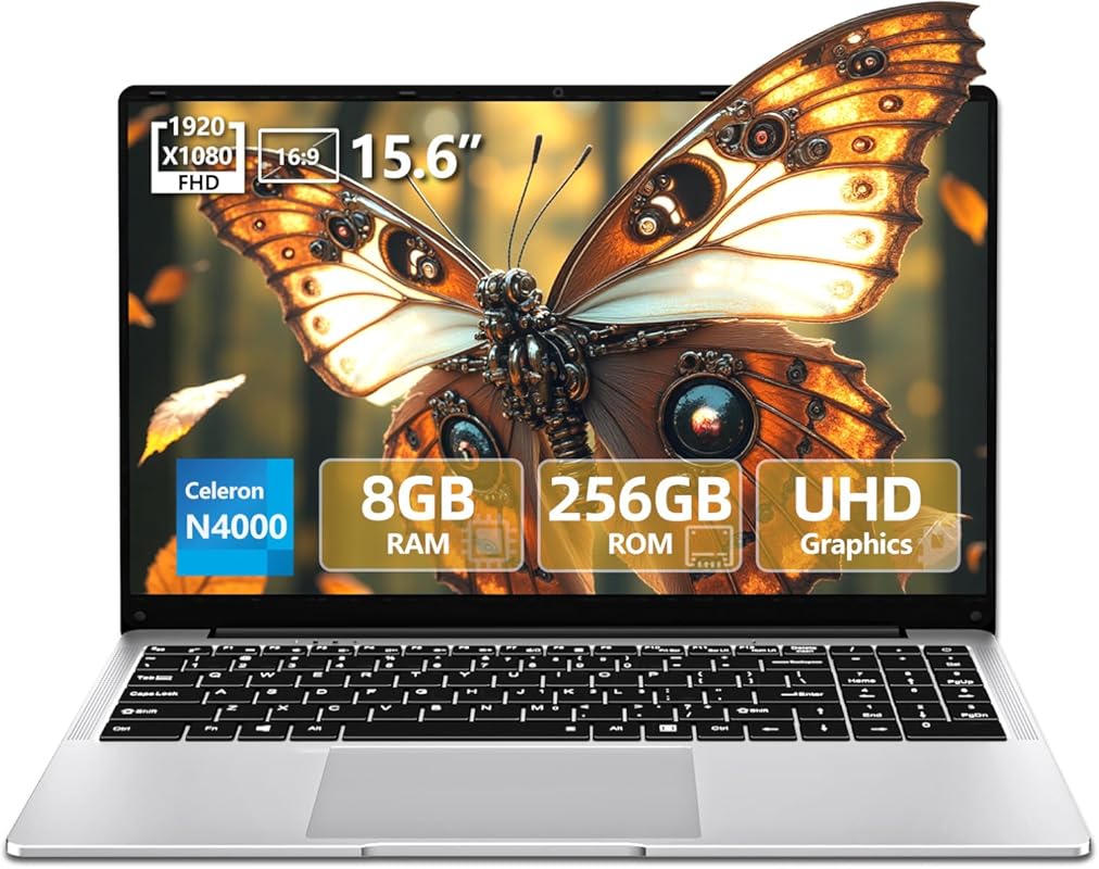 15.6‑inch Celeron N4000 Gaming Laptop 2025, 8 GB LPDDR4, 256 GB SSD, I