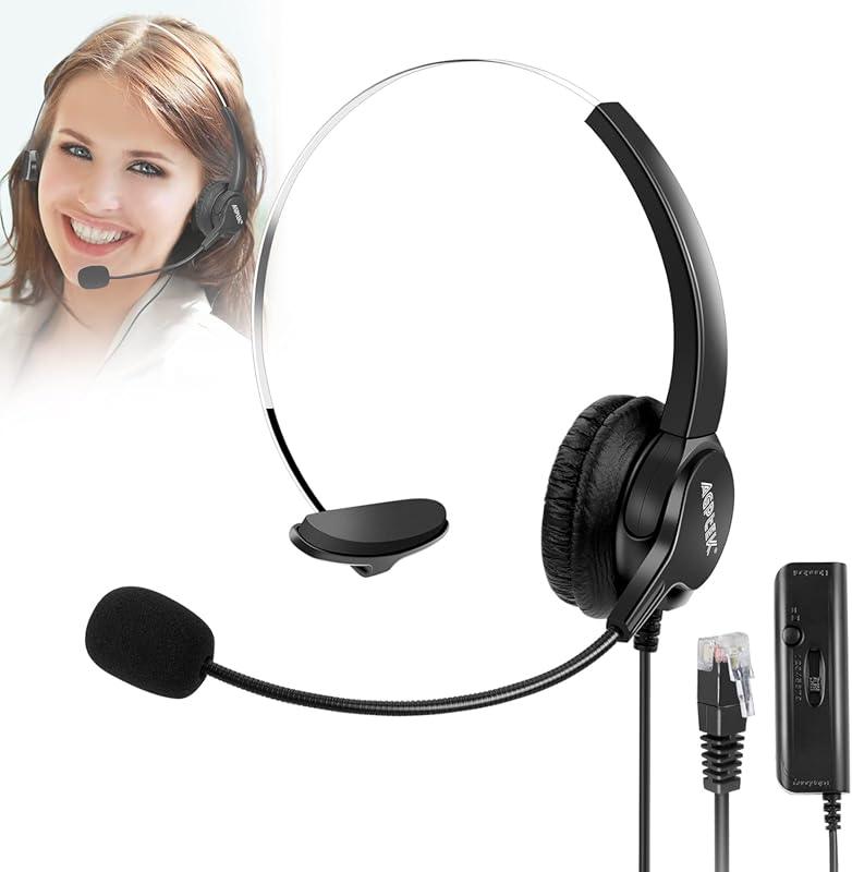 AGPTEK Hands‑Free Corded Monaural Headset with Noise‑Cancelling Mic an