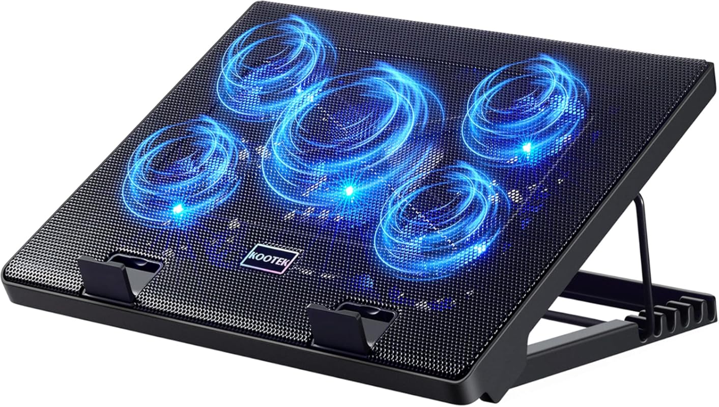 Kootek Laptop Cooling Pad with 5 Quiet Fans, Height Adjustable Stand f