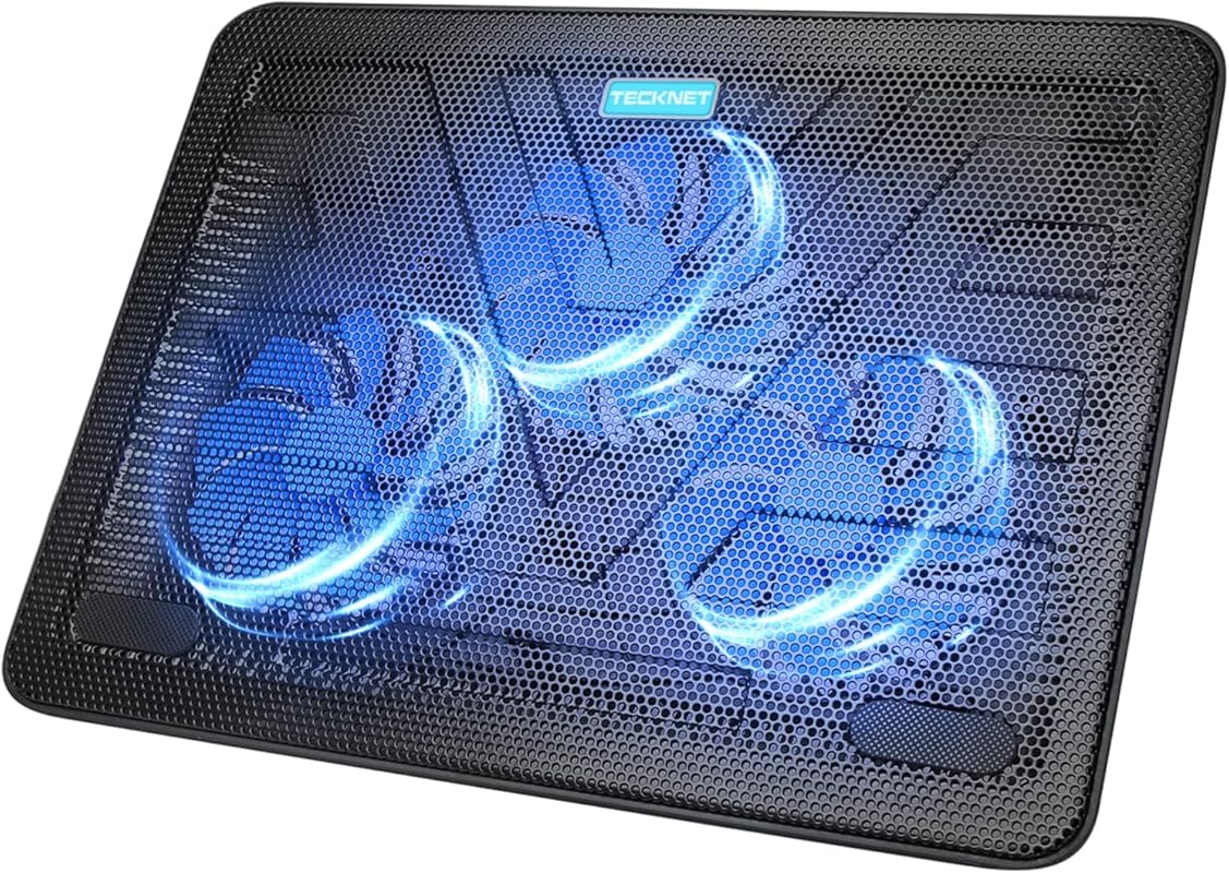 TECKNET Laptop Cooling Pad with 3 Blue LED Fans for 12-17 Inch Noteboo